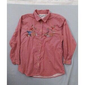 Capacity Woman Plaid Shirt 1X Embroidery Long Sleeve Cardinal Bird